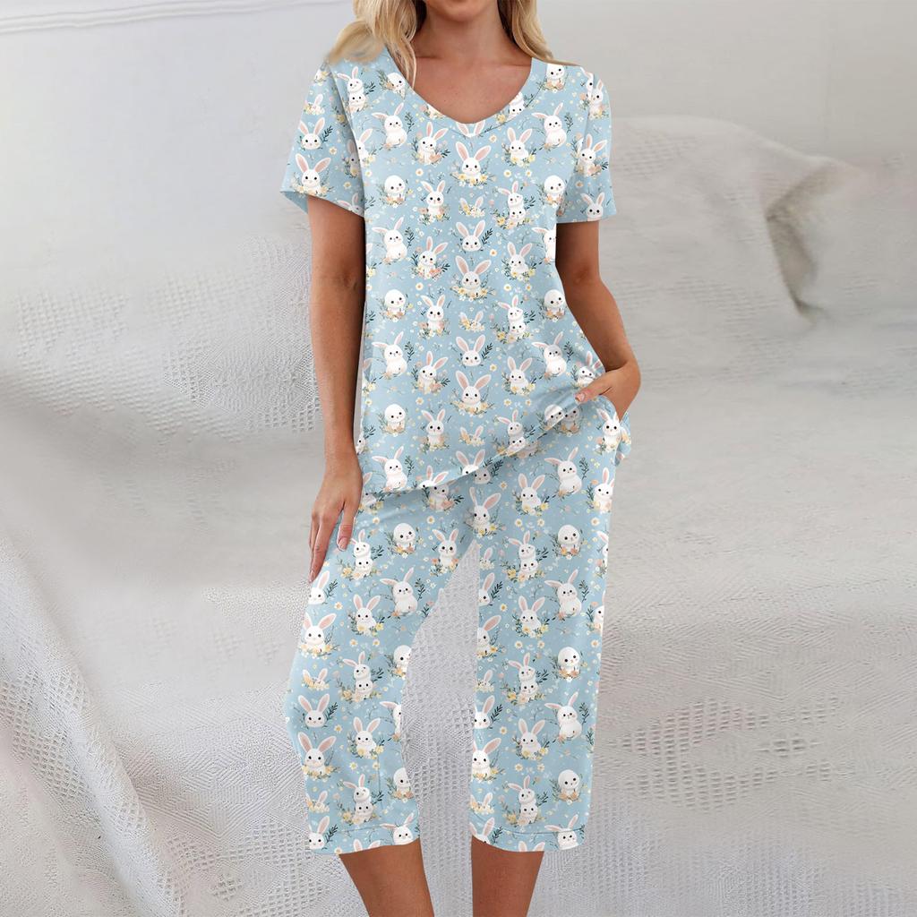 2 Piece Sets For Women Short Sleeve Top And Pants With Pockets Workout Soft  Print Sets