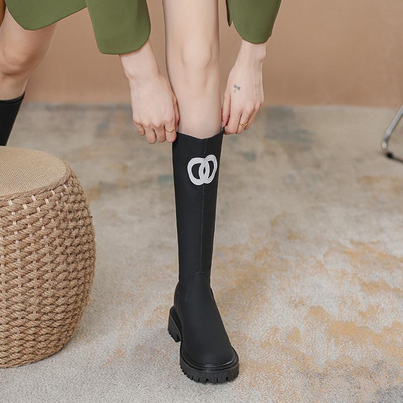 

Женские высокие сапоги новая осень и зима средняя голень маленькая толстая подошва внутренняя высота увеличение высокий голенище рыцарские сапоги 40