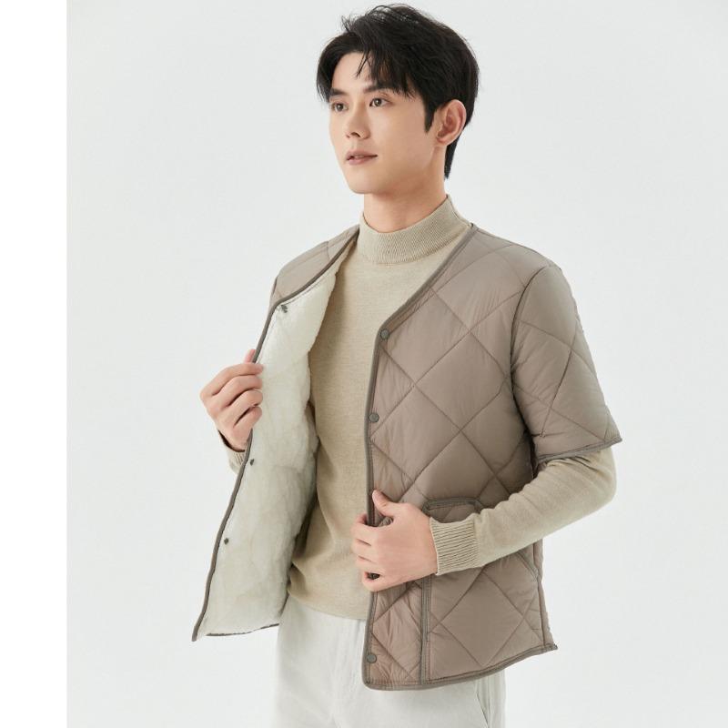 

New winter men s short-sleeved double-sided light and thin warm home cotton-padded clothes men s cotton-padded clothes top 2455 5XL (within 170-90 kg)