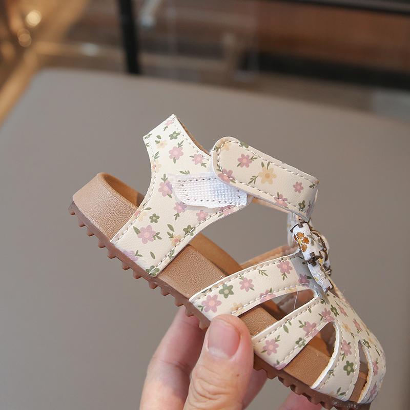 Sommer Neue Kinderschuhe Echte Anti-Rutsch-Baotou-Sandalen für Mädchen PU Klettverschluss Anti-Rutsch-Gummi