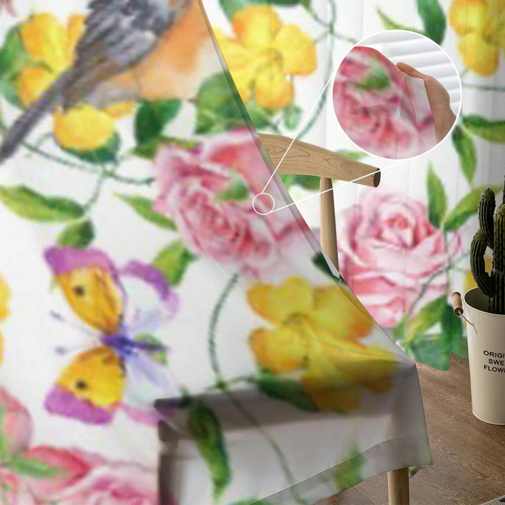 Yellow Flower And Butterfly Sheer Curtains For Living Room Modern Fashion Valance Curtains For Kitchen Tulle Curtains