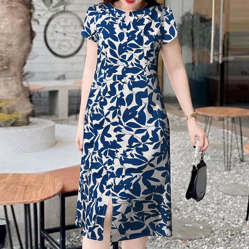 

ZANZEA Женские платья с принтом, разрезом сбоку, декоративными пуговицами и молнией 5XL синий