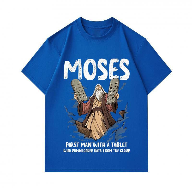 Men's 100% Cotton Crew Neck Short Sleeve T-Shirt, Funny Moses Tablet Cloud Data Print Casual Graphic Tee, Comfortable Breathable Summer Tops for Daily