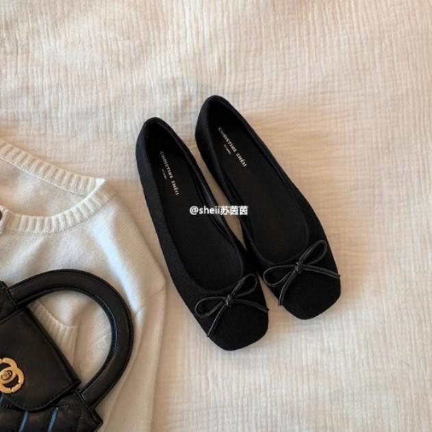 Su Yinyin hat den gleichen weichsohligen Retro-Flachboden mit Schleife, flachmündige flachsohlige Einzelschuhe, Damen-Oma-Schuhe, Pendeln