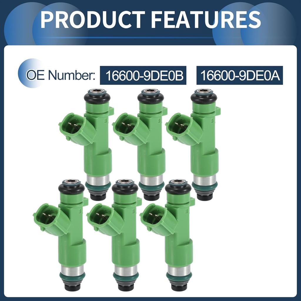 Fuel Injector, Engine Fuel Injection Nozzle No.16600-9DE0B for Nissan Maxima 2018-2021 3.5L for Nissan Murano 2020-2023 3.5L Green, 6 Pcs