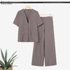 ZANZEA Women Short Sleeve Cardigan Blouse and Pants Casual Two Piece Suit Sets