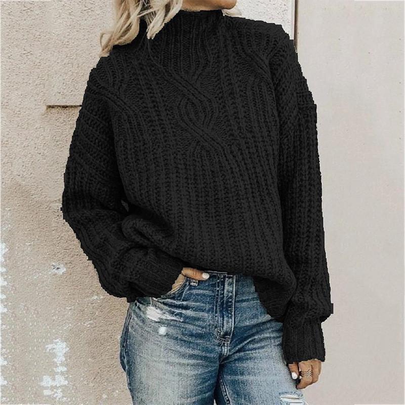 Womens Fashion Solid Long Sleeve Sweater Loose Turtleneck knitting Sweater