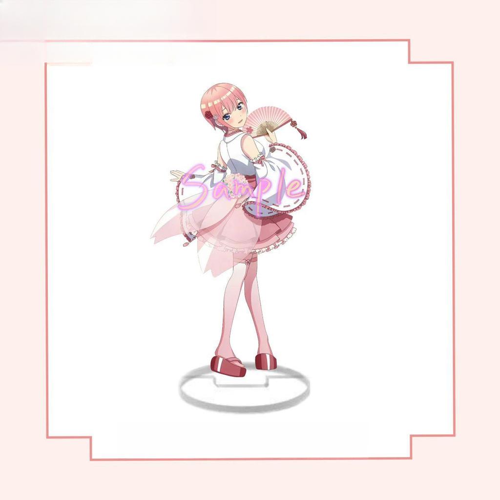 New "The Quintessential Quintuplets" 8CM Acrylic Stand Figurines In Cherry Blossom Miko Costumes: Ichika, Nino, Miku, Yotsuba, and Itsuki.