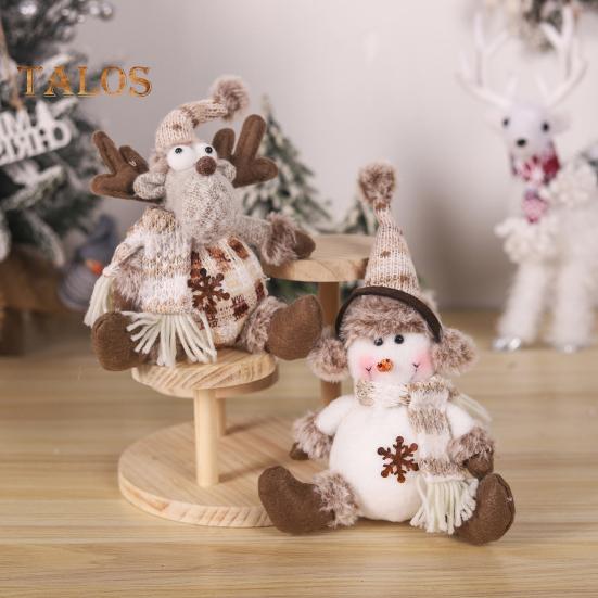 Christmas Doll Plush Knitted Snowman Elk Santa Doll Toy Soft Sitting Christmas Figure Desktop Decor Stuffed Holiday Pillow for Window Bookshelf