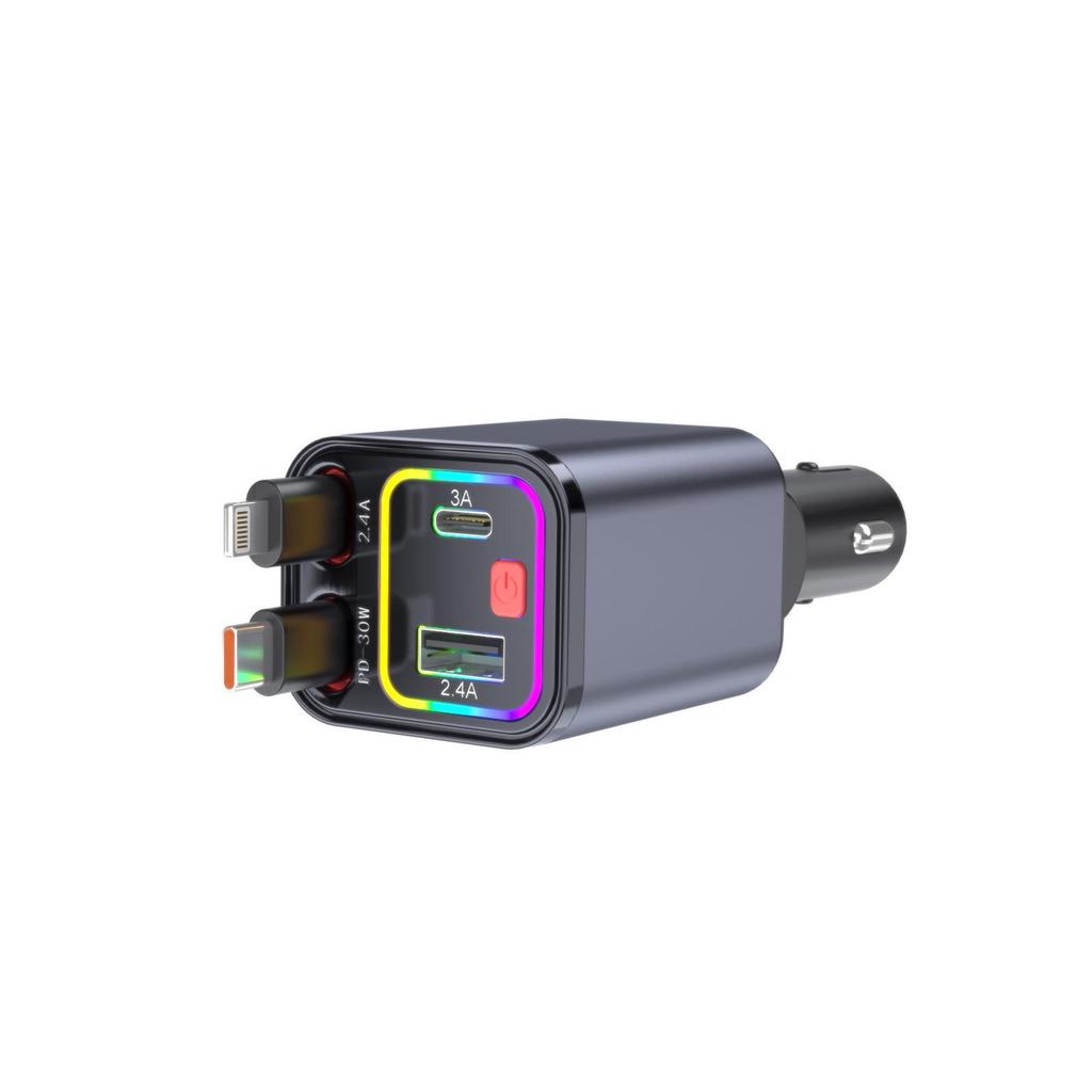 4-in-1 PD30W Car Phone Charger with Charging Cable for Huawei, iPhone 17, and Android Phones