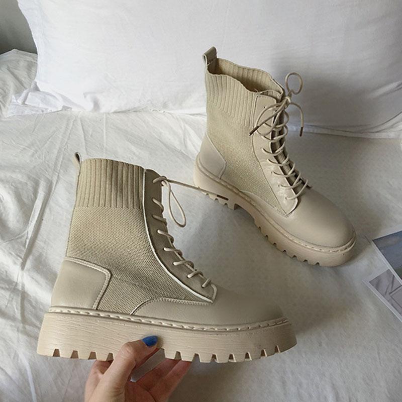 Fashion Sock Boots Lace-up Black Female Ankle Boots Punk Style Footwear with Laces Short Shoes for Women Fashion 2025 New Botines Mujer