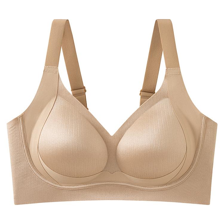 Back buckle oily satin seamless lift female fat large size seamless full fixed cup anti-sagging bra