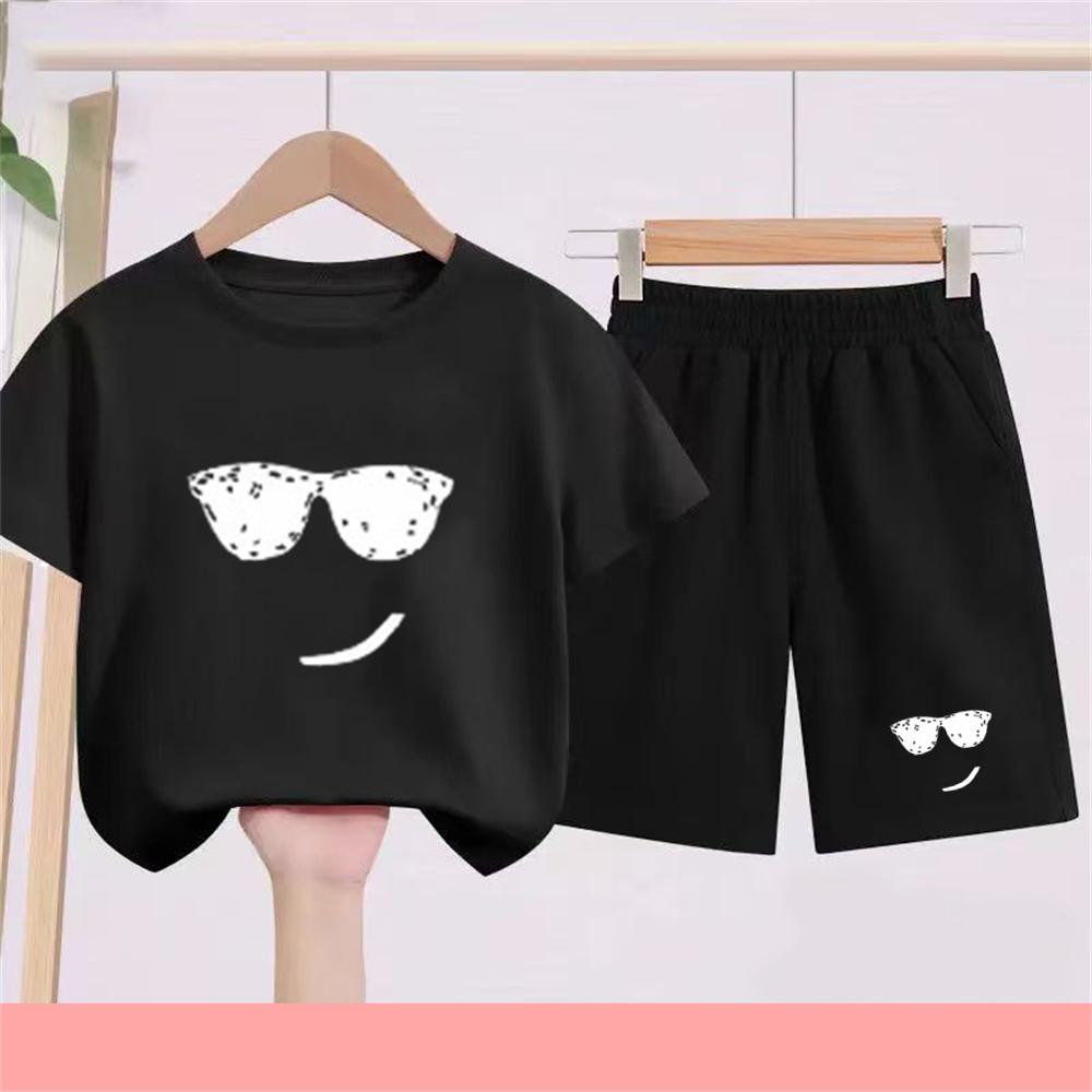 Summer T-shirt Children s Girls and Boys Set White T-shirt+Shorts Blue Cool Short Sleeve Printed Children s Set 100