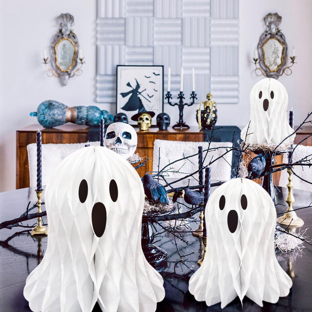 Halloween Honeycomb Ghostly Ornament Reusable 3D Paper Lanterns Wall Hanging Halloween Party Decoration for Indoor