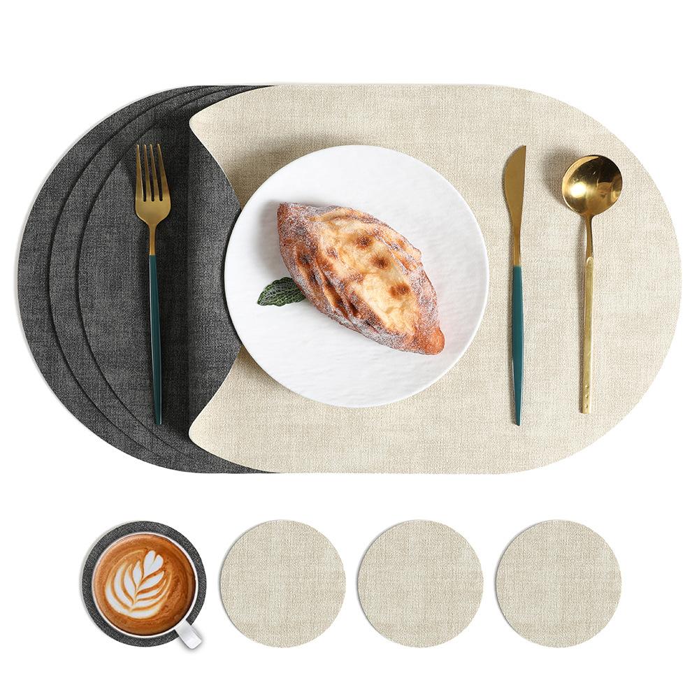 Nordic two-color cloth pattern leather placemat, dining table mat, plate mat, heat protection and insulation certification