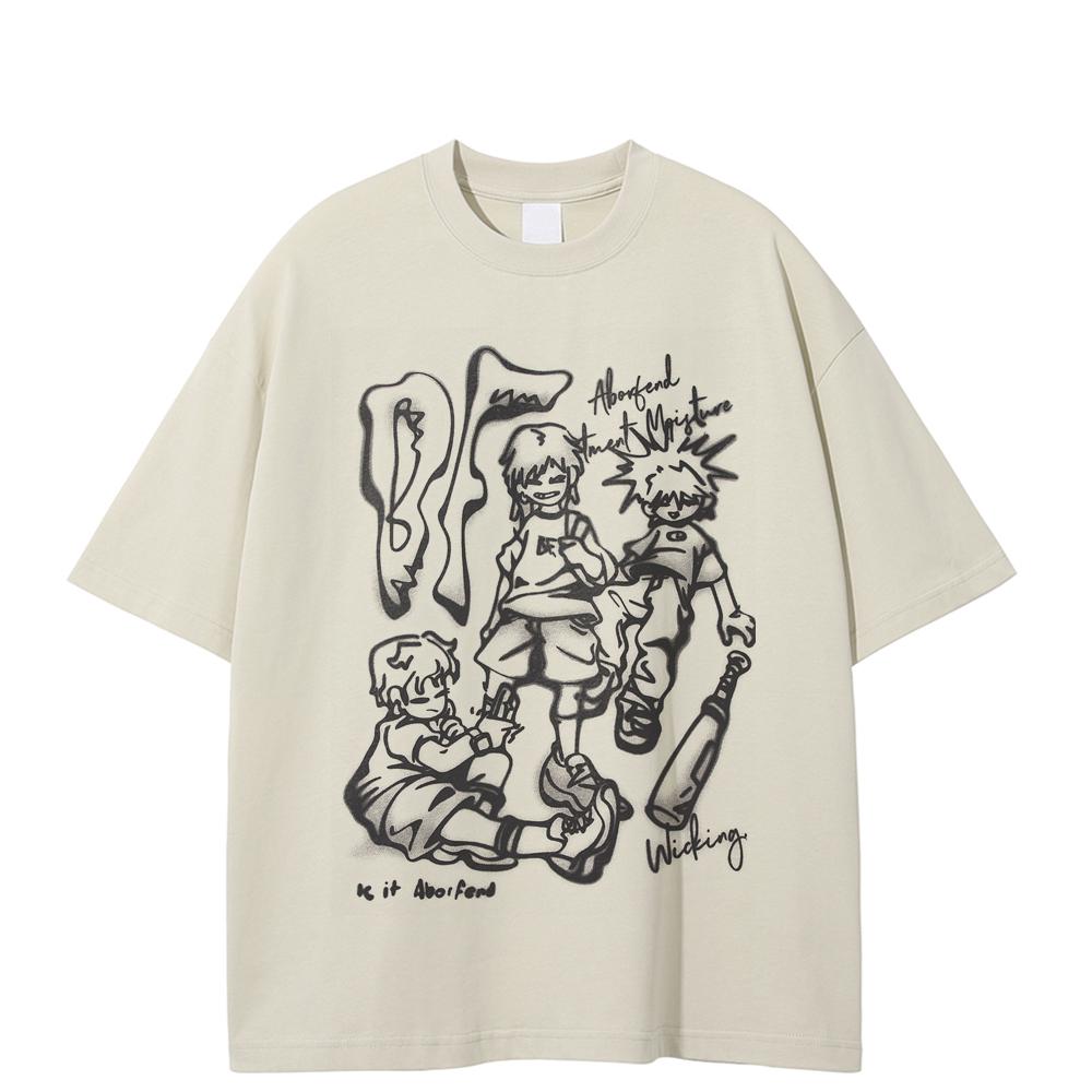 

Футболка унисекс с мультяшным рисунком Streetwear 2024 L хаки