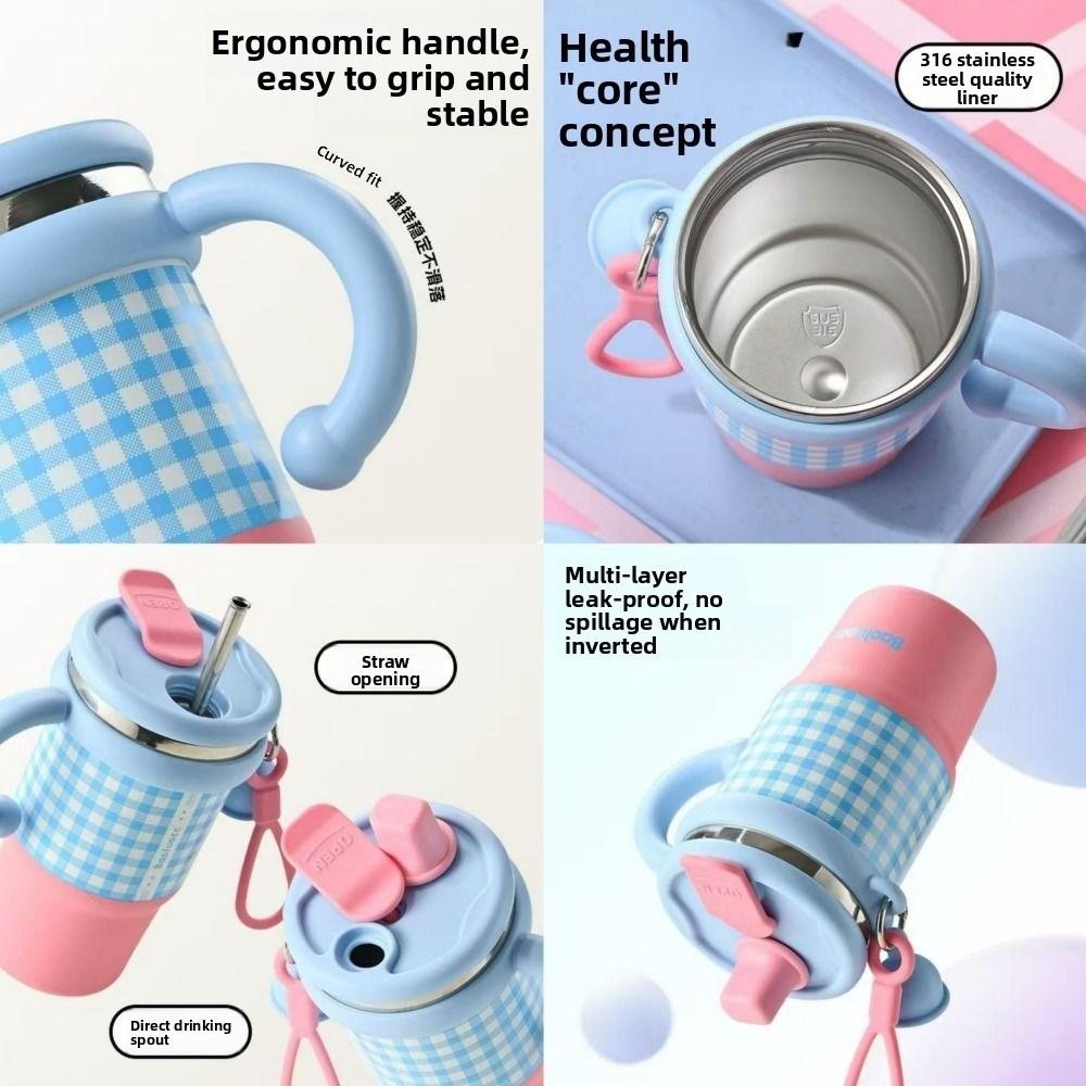 Cute Thermal Water Bottle 600ml Drinking Straw Cup Coffee Tumbler with Handle Kitchen Supplies