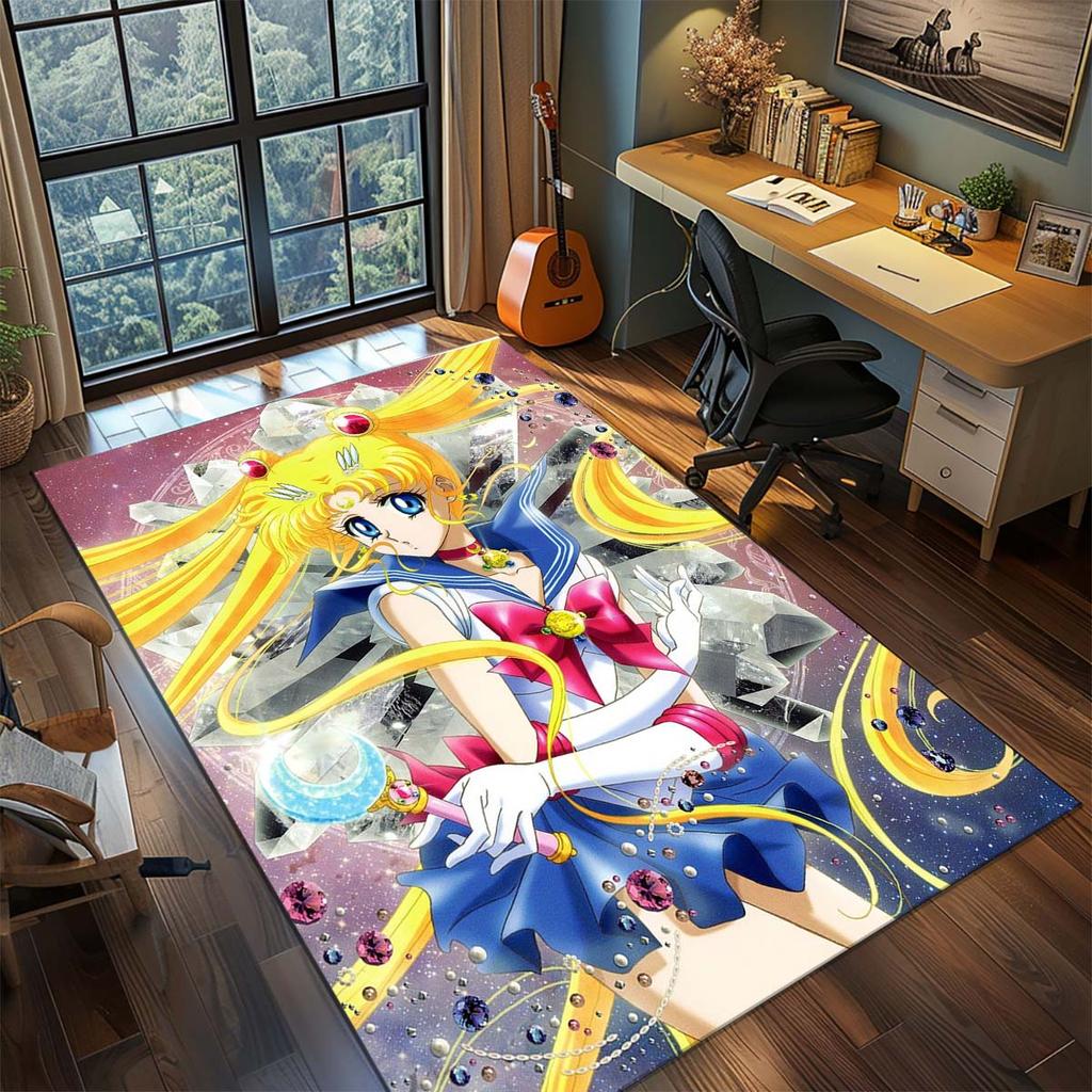 Tappeto Anime Sailor Moon Tappeto Grande Tappeto per Aree Ampie Antiscivolo Lavabile Tappetino per Pavimento Stanza da Gioco Camera da Letto Decorazione per la Casa -QJY