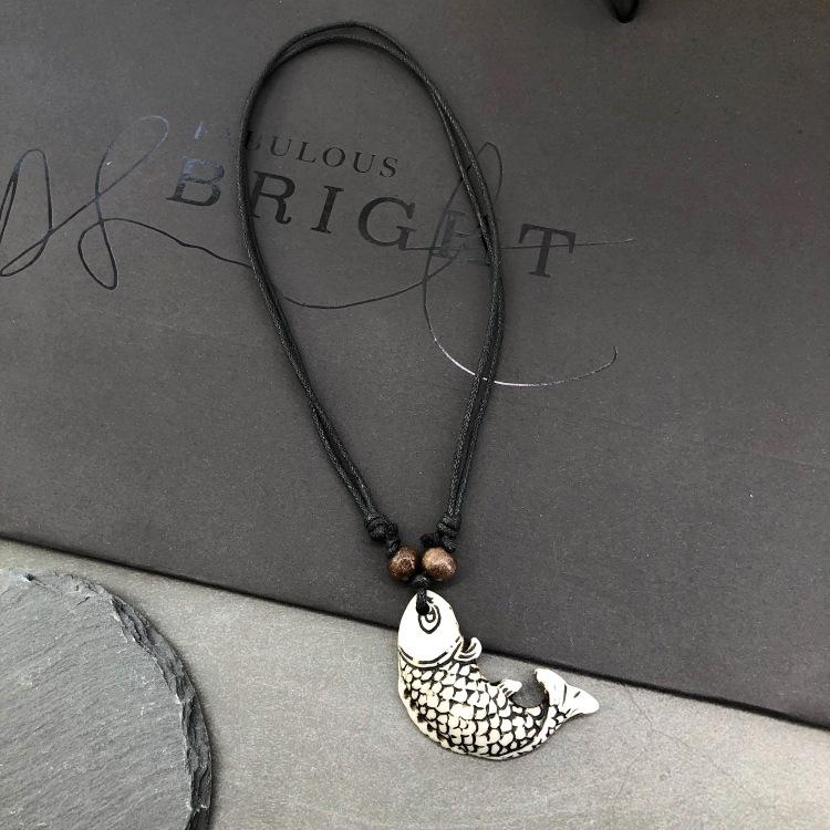 Original retro tribal men and women couple necklace trendy personality eagle ivory horn domineering pendant versatile accessories