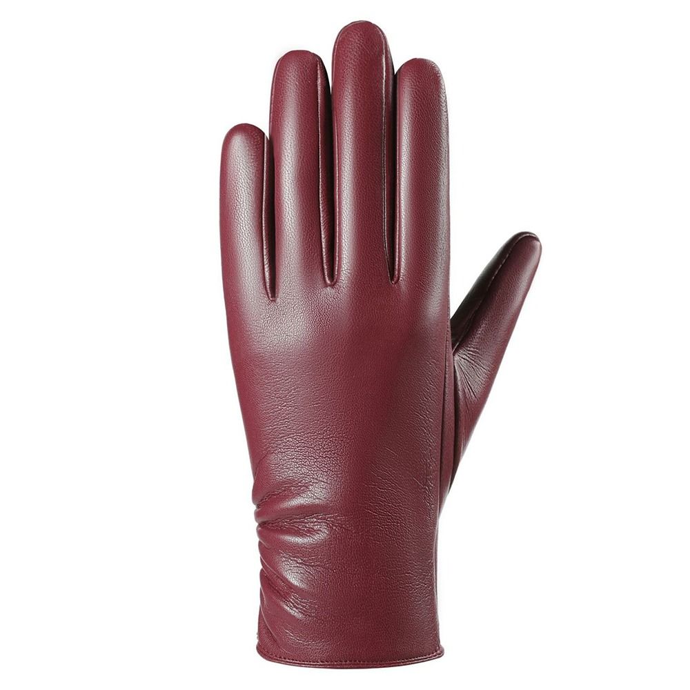PU Leather Women's Gloves Fleece Lined Winter Warm Gloves Five Finger Gloves Driving Activity