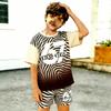 Gradient Zebra Color 67 Printed Kids T-shirt and Shorts 2 Piece Set Summer Casual Outfit for Boy's and Girl's Kids Clothing Top