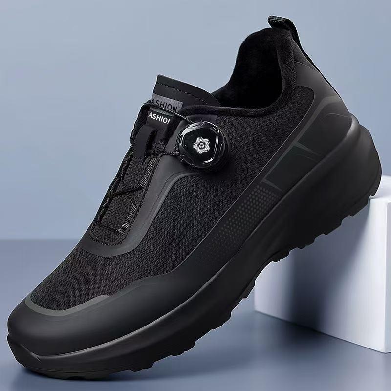 Men's Trendy Black Non-Slip Rotating Buckle Casual Sport Shoes for Spring Outdoor and Commuting