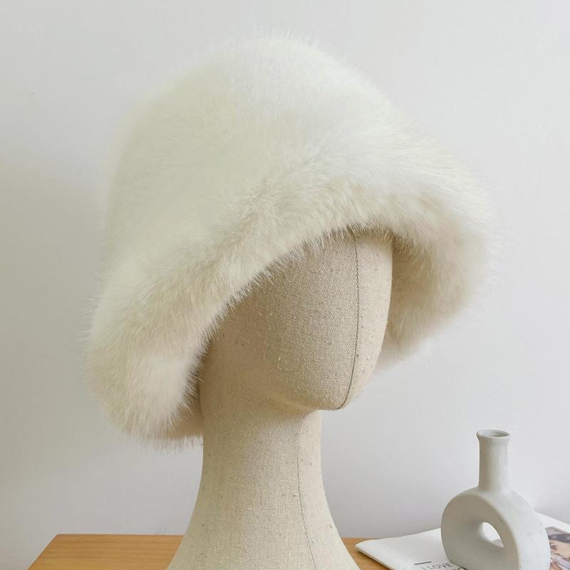 Autumn and winter imitation fox hair bucket hat women's cold and warm ear protection Mongolian hat fashion show small face