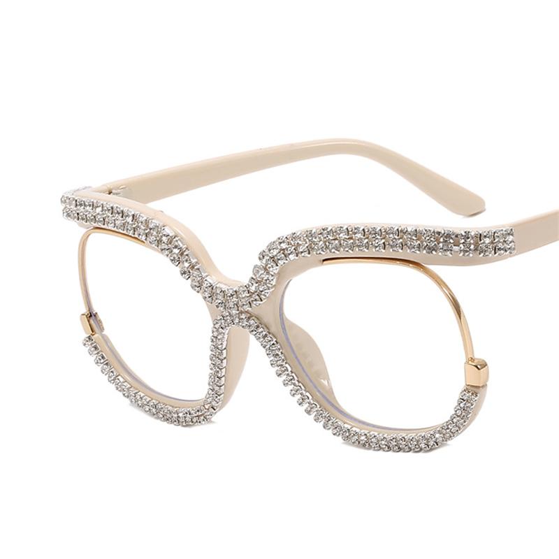 Ins Rainbow Crystal Frame Fashion Retro Round Anti Blue Ray Female Glasses Vintage Oversized Frame Eyewear Accessories