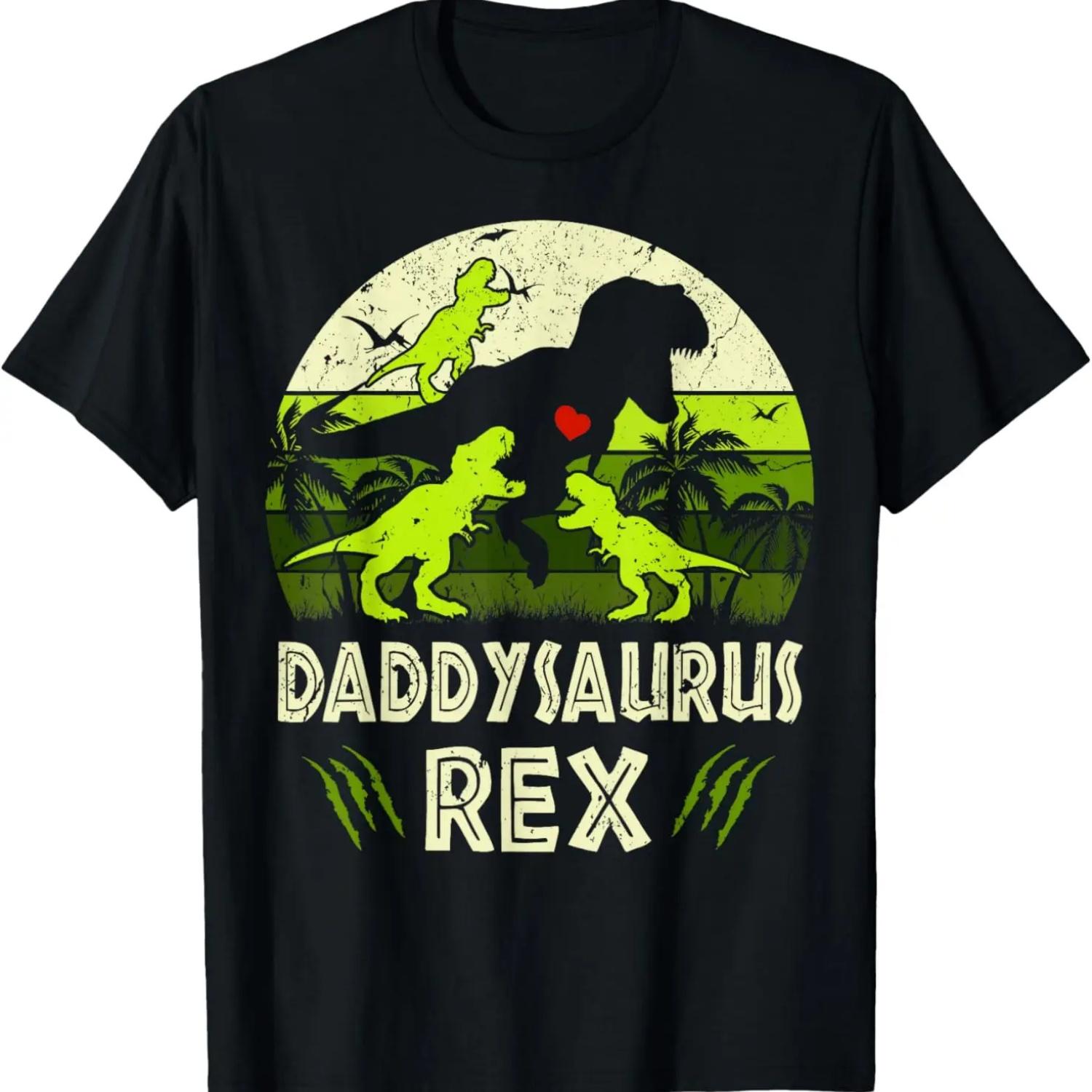 Папа Динозавр Ти-Рекс Папазавр 3 детей Семейная футболка в тон XXXXXL чёрный