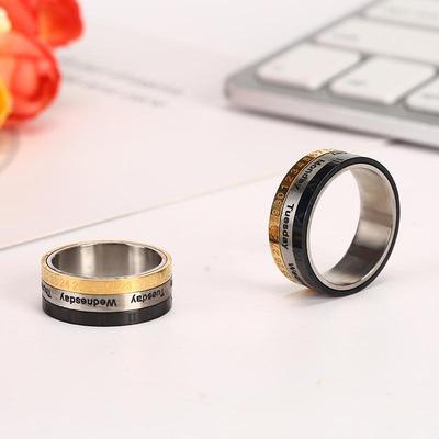 European & American Titanium Steel Rotating Roman Numeral Tri-Color Couple Rings with Personality Pendant