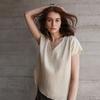 Exclusive for V-neck tops for women's front short and rear long solid color pure linen versatile short sleeves t