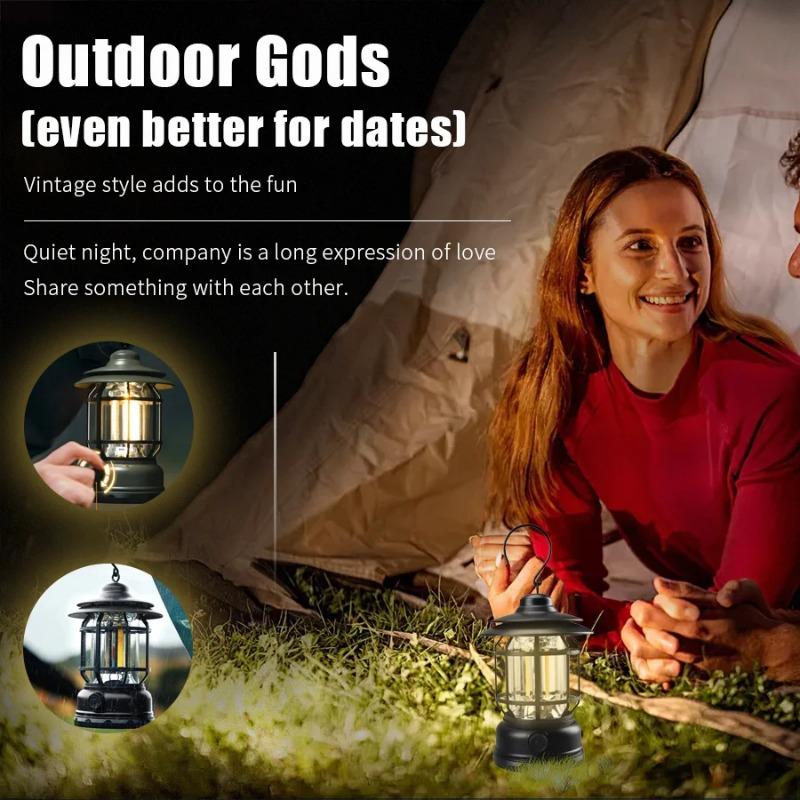 Camping Lamp Outdoor Retro Lantern Torch LED Light Retro Hanging Lamp Rechargeable Portable Campsite Light Tent Emergency Light Christmas Lighting