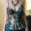 Retro ethnic style printed mesh skirt pendulum suspender temperament light and mature style V-neck waist and thin Spice Girl small vest