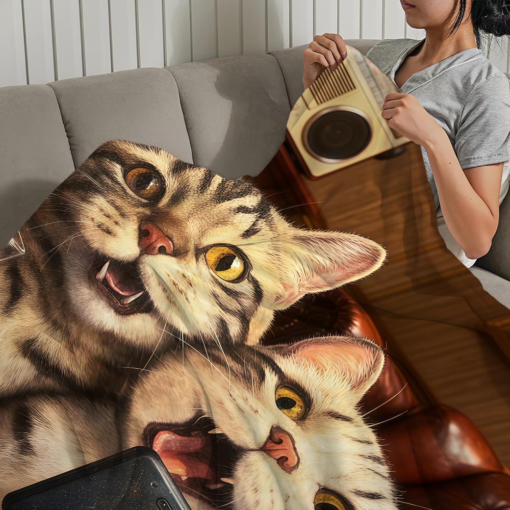 Kawaii Kitten Vintage Cute Funny Cat Soft Warm Plush Blanket Dormitory Sofa Living Room Pet Hogar Bedroom Gift Nap Home Flannel