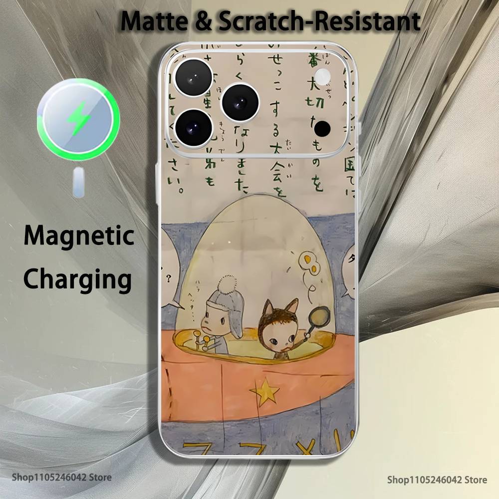 Cute Y-Yoshitomo Nara Transparent White Phone Case For iPhone 17,16,15,14,13,12,11,Pro,Max,Plus,Mini Magnetic Wireless Charging