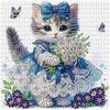 1000pcs Advanced Jigsaw Puzzle Suitable for & - Cute Cat in Blue Dress with Bouquet, Butterflies & Purple Flowers, Rectangular Brain Challenge, Portab