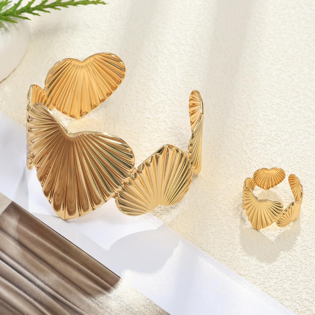 Geometric Stripe Love Light Luxury Premium Sense Opening Adjustable Metal Bracelet Ring Set