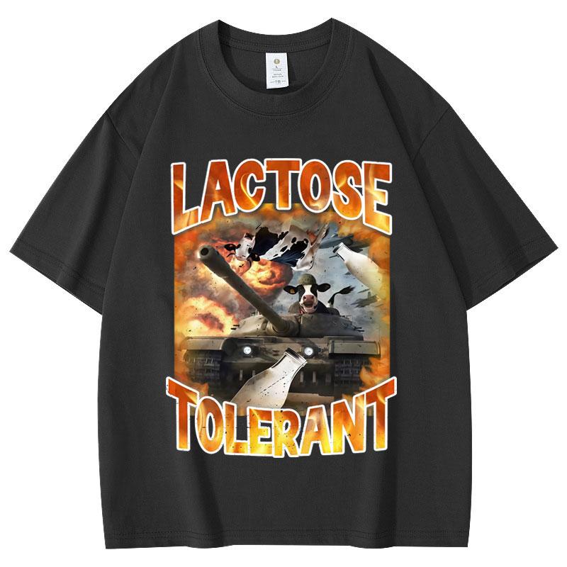 Lactose Tolerant Funny Vintage Meme T-shirt Milk Cheese Diet Gym Workout T-shirts Men's Women's Y2k Fashion T Shirts Streetwear