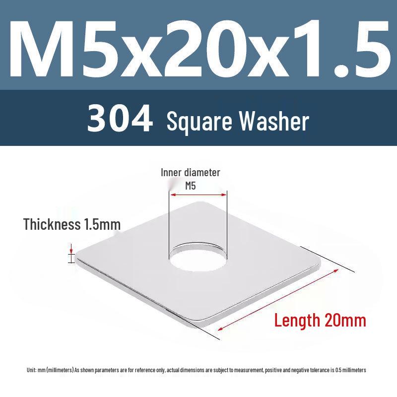 Yigu 304 Stainless Steel Thickened Square Flat Washer M3/M4/M5