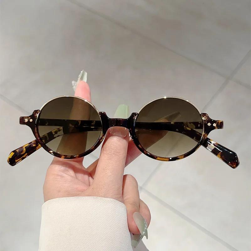 Retro Half Frame Round Sunglasses Punk Hip Hop UV400 Trendy Fashion Women Street Shooting Trendy Accessories
