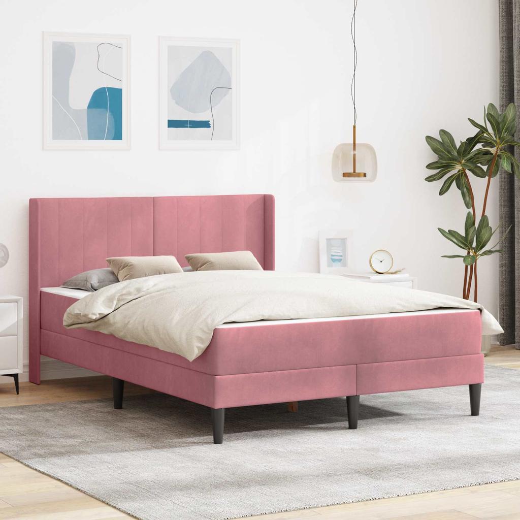 Bed Frame with Mattress and Headboard Pink 140 x 190 cm Velvet