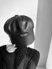 Genuine Leather Beret Hat Winter Spring Hats For Women Painter Newsboy Cap Vintage Beret Female Black Boinas England Style Hat