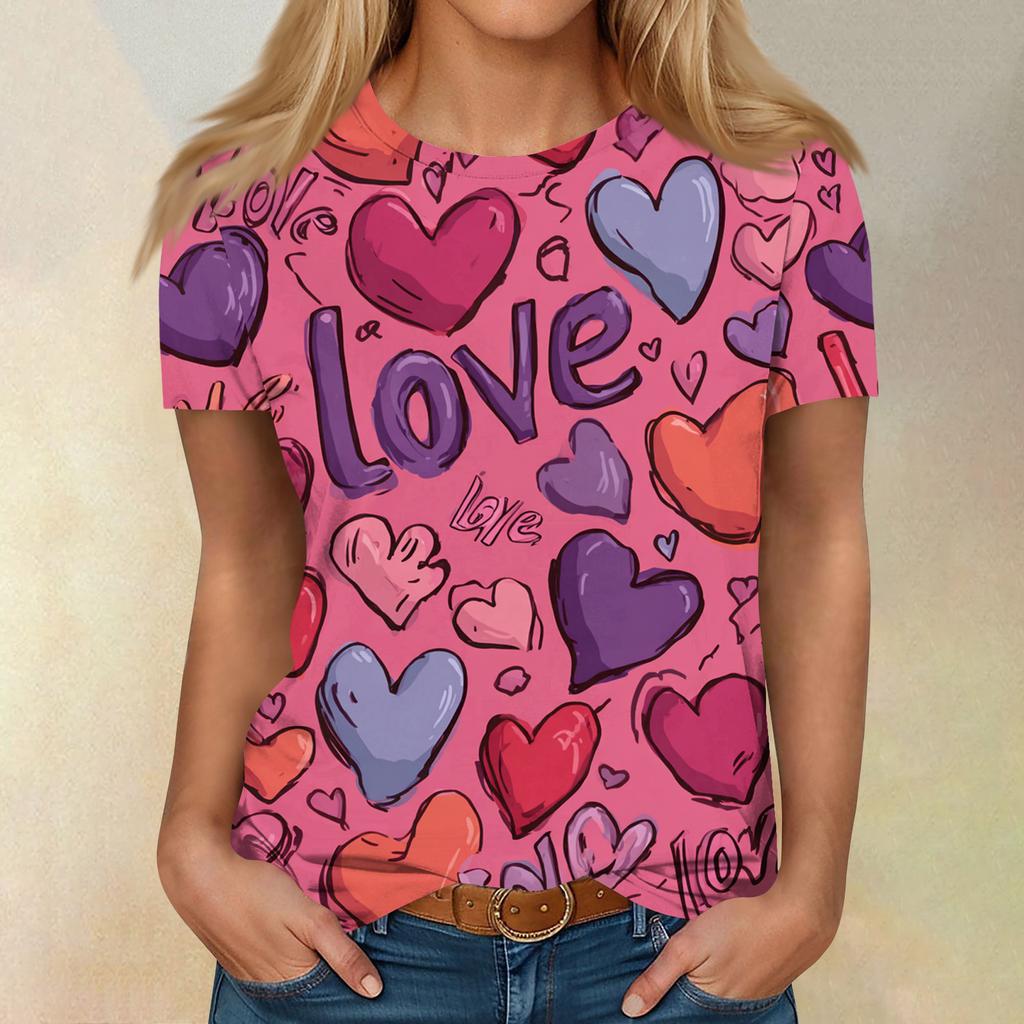 Women's Casual Fashion Valentine's Day Printed Short-Sleeve Top/T-Shirt