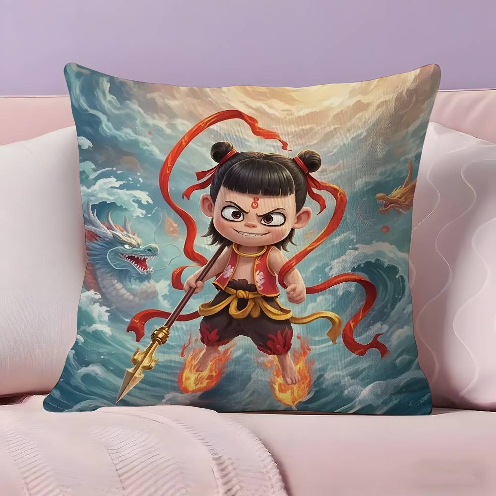 Chinese Anim Nezha Pillow Case Pillowcase Ultra Soft Skin Friendly Fabric Cloud Like Comfort & Concealed Zipper