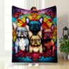 Colorful French Bulldogs Artwork Patterned blanket, flannel, suitable for all seasons, home decor, warm and cozy