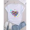 European Size Butterfly Heart Graphic Casual Sports Loose T-shirt, Round Neck Printed Summer Sports Workout Top, Women's Tops