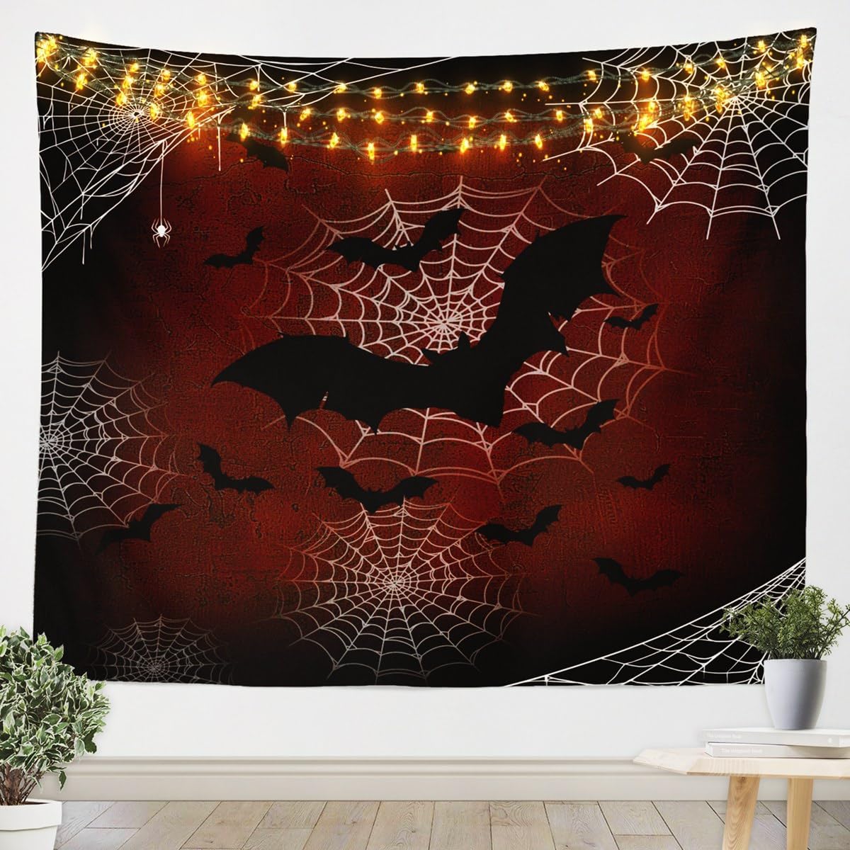 

Halloween Spider Wall Hanging Black Spider Silhouette Rustic Tapestries for Living Room Bedroom DecorWhite Cobweb Print Retro 74x94cm(29x37in)