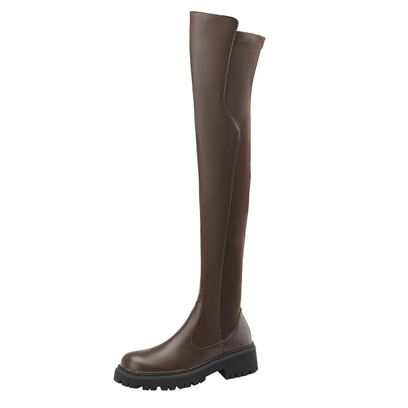 Новые женские зимние сапоги на молнии женские синтетические сапоги выше колена туфли на квадратном среднем каблуке 35 4837₽