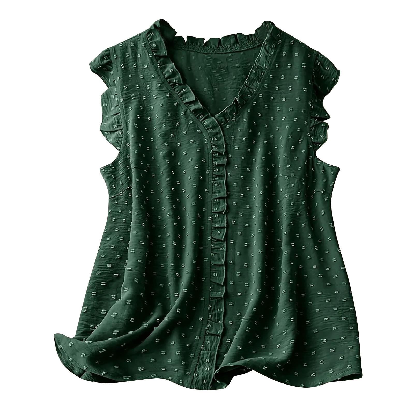 

Летний жилет, синий, розовый, однотонный, без рукавов, с v-образным вырезом, топы, женские повседневные блузы из ткани с рюшами XXL зелёный