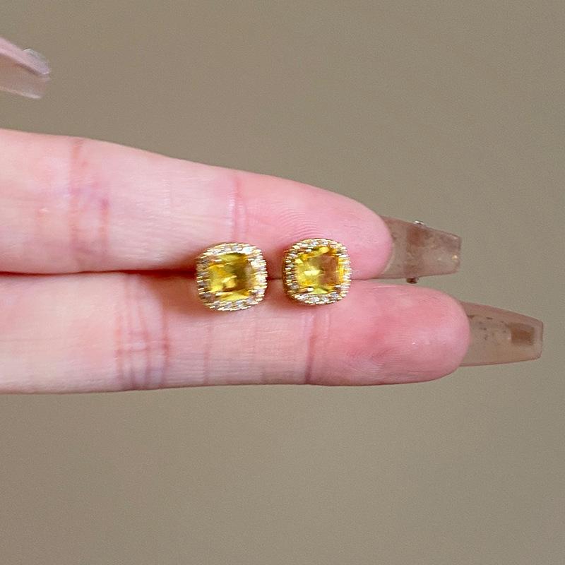 2024 S925 Silbernadel Gelber Diamant Quadratische Ohrstecker - Neuer Leichter Luxus High-End Damen Schmuck
